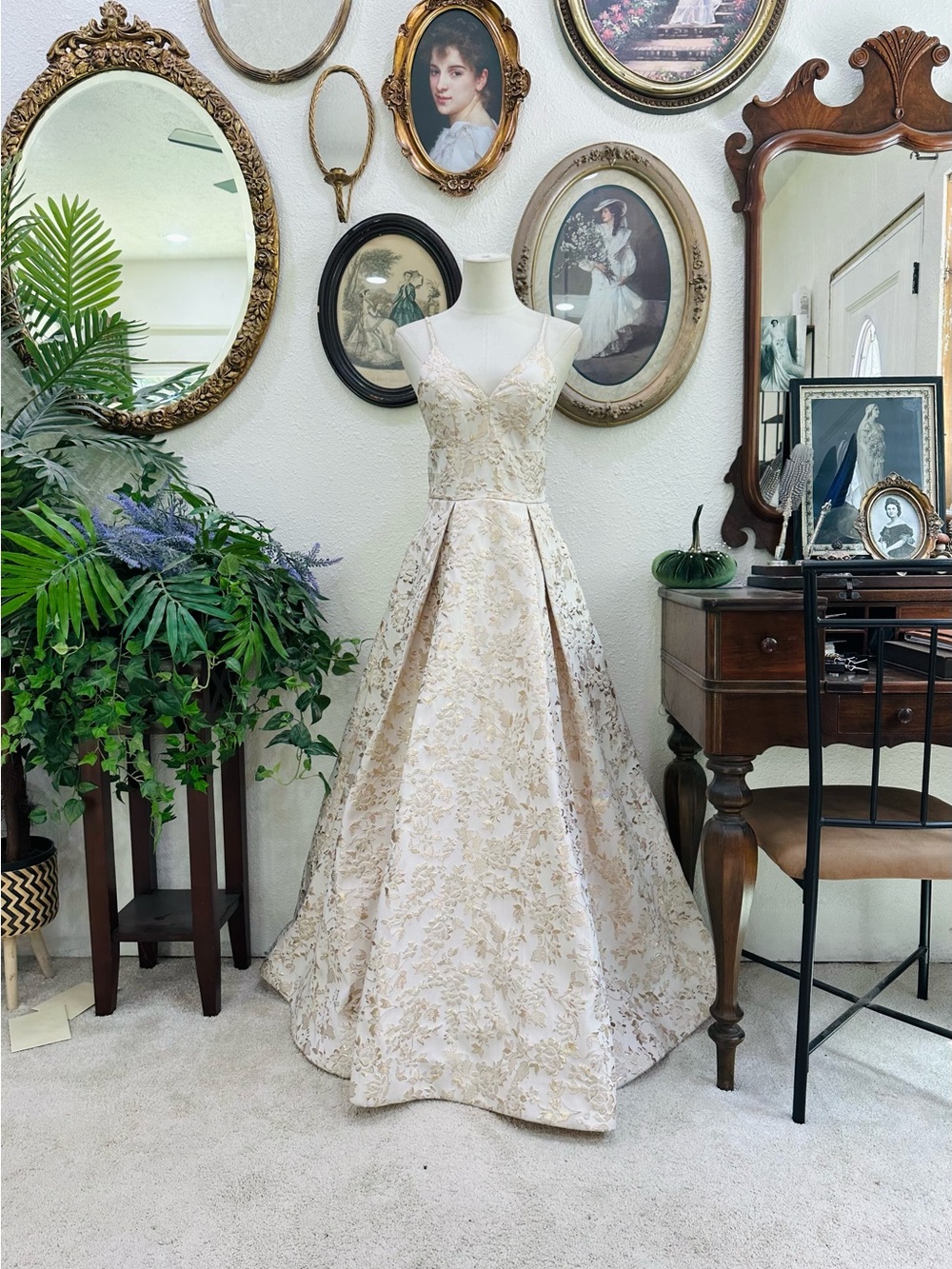 B. Smart Ivory and Gold Floral Maxi Dress